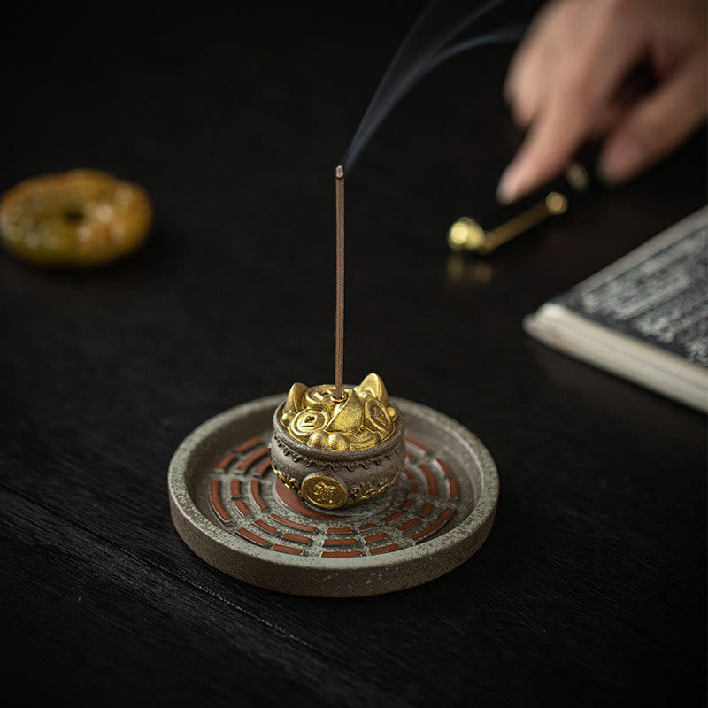 Keramik-Bagua-Räuchergefäß | Schatzschale &amp; Glücksbeutel-Set