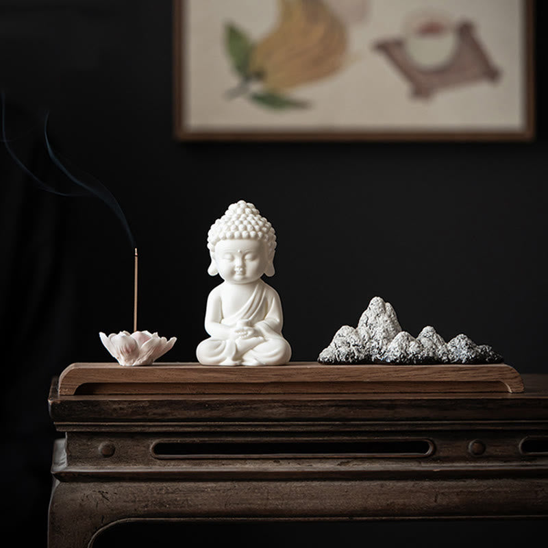 Räuchergefäß aus Keramik mit Buddha-Motiven und Lotus- und Meditationsmotiven