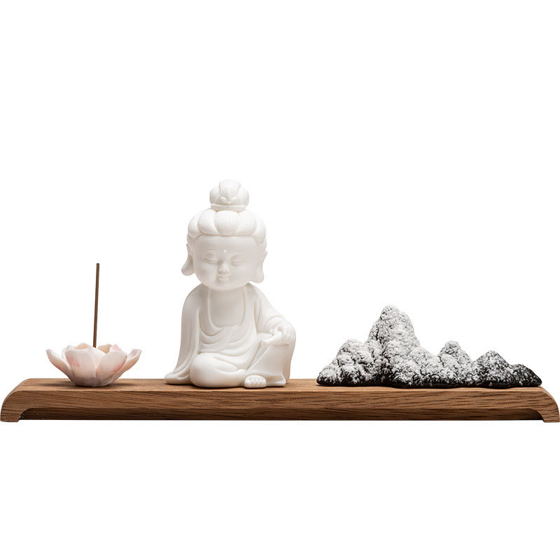 Räuchergefäß aus Keramik mit Buddha-Motiven und Lotus- und Meditationsmotiven
