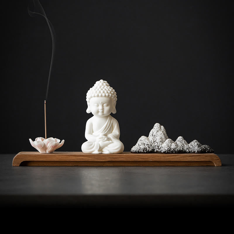 Räuchergefäß aus Keramik mit Buddha-Motiven und Lotus- und Meditationsmotiven