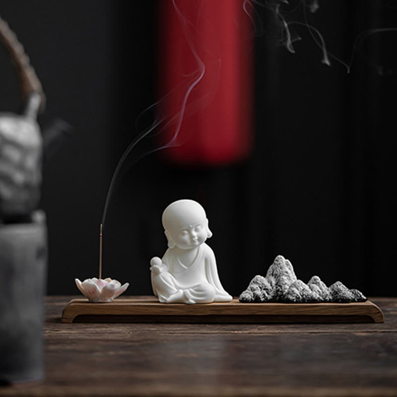 Räuchergefäß aus Keramik mit Buddha-Motiven und Lotus- und Meditationsmotiven