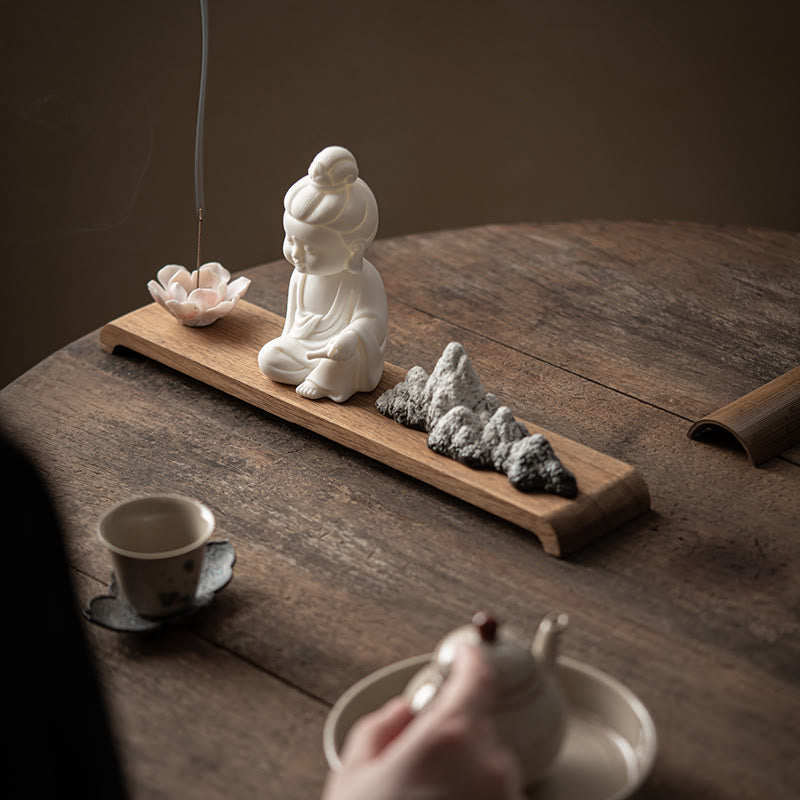 Räuchergefäß aus Keramik mit Buddha-Motiven und Lotus- und Meditationsmotiven