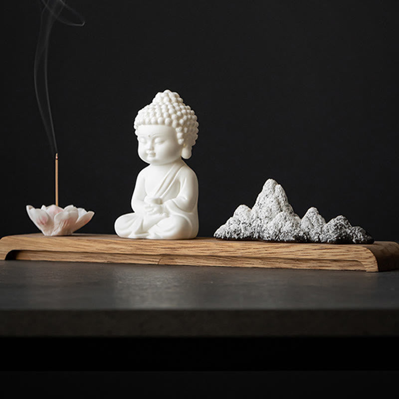 Räuchergefäß aus Keramik mit Buddha-Motiven und Lotus- und Meditationsmotiven
