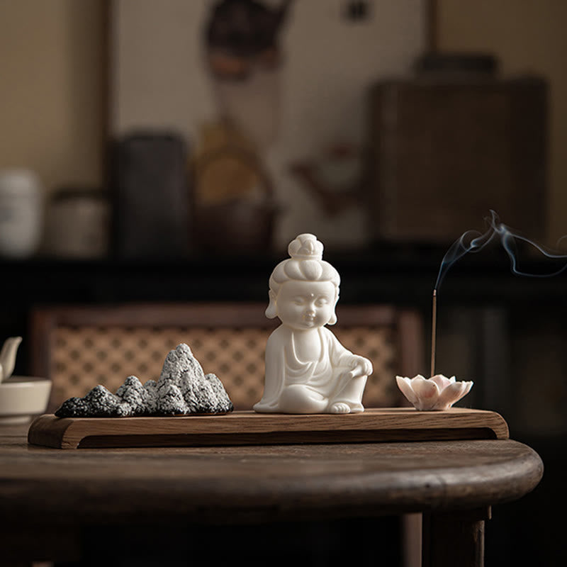 Räuchergefäß aus Keramik mit Buddha-Motiven und Lotus- und Meditationsmotiven