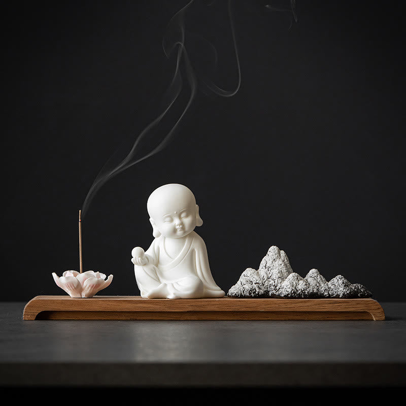 Räuchergefäß aus Keramik mit Buddha-Motiven und Lotus- und Meditationsmotiven