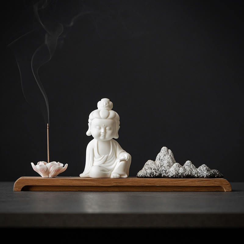 Räuchergefäß aus Keramik mit Buddha-Motiven und Lotus- und Meditationsmotiven