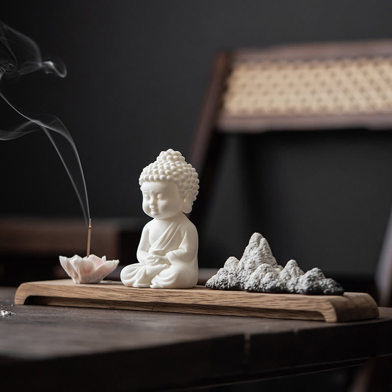 Räuchergefäß aus Keramik mit Buddha-Motiven und Lotus- und Meditationsmotiven