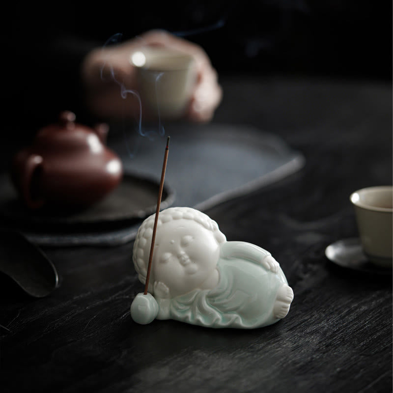 Räuchergefäß aus Keramik mit Buddha-Motiv | Sitzend, stehend und liegend, 7 cm