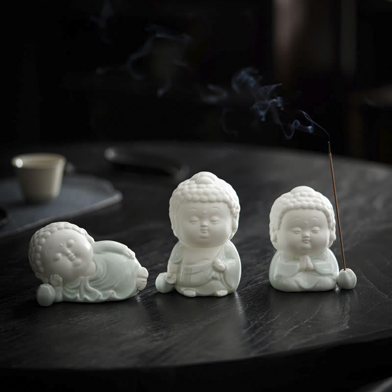 Räuchergefäß aus Keramik mit Buddha-Motiv | Sitzend, stehend und liegend, 7 cm