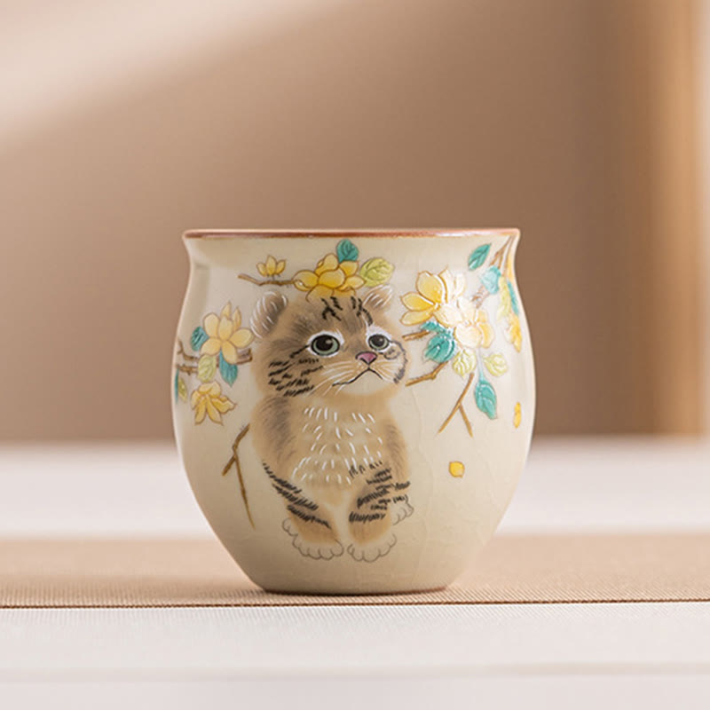 Keramik-Kung-Fu-Teetassen mit Katze und Kaninchen für Zen-Dekor