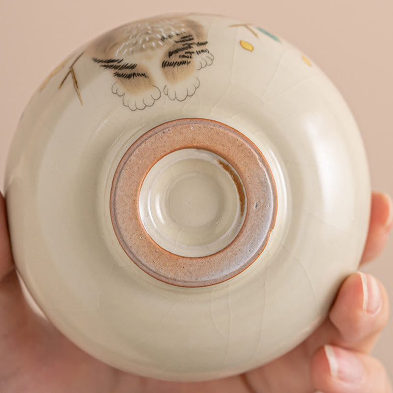 Keramik-Kung-Fu-Teetassen mit Katze und Kaninchen für Zen-Dekor