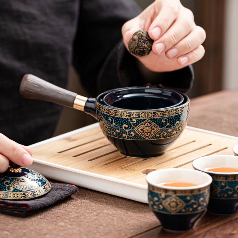 Chinesisches Gongfu-Teekannen-Set aus Keramik mit tragbarer Geschenktüte
