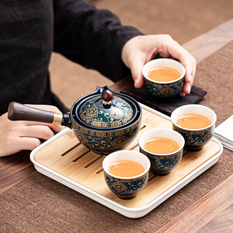 Chinesisches Gongfu-Teekannen-Set aus Keramik mit tragbarer Geschenktüte