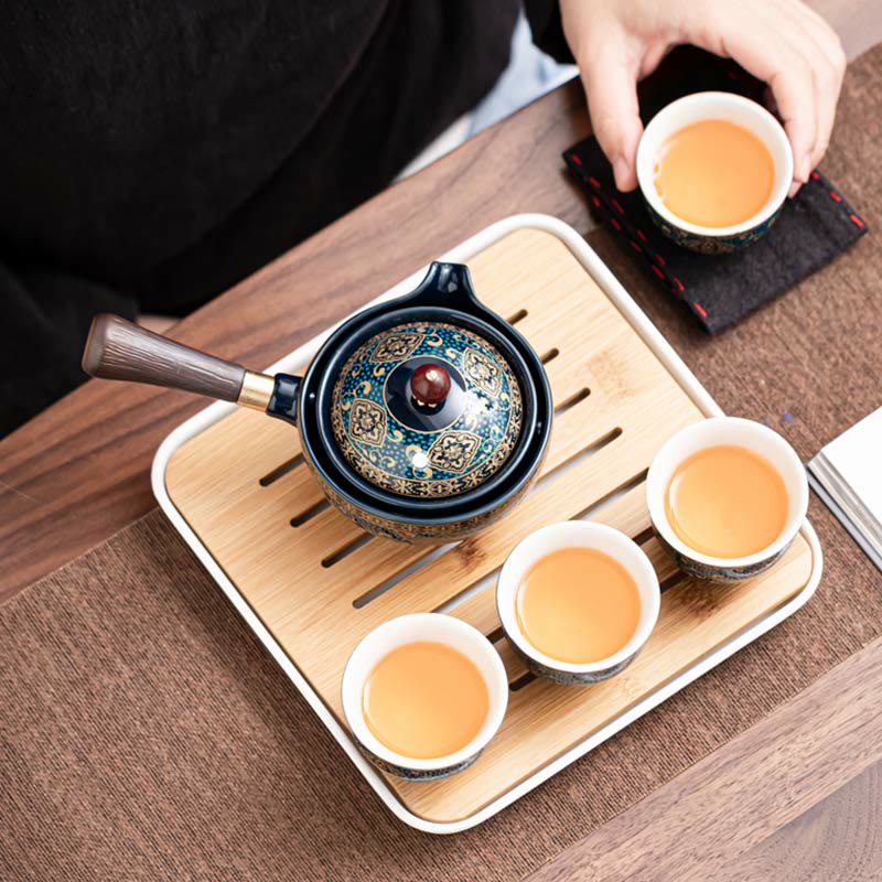 Chinesisches Gongfu-Teekannen-Set aus Keramik mit tragbarer Geschenktüte