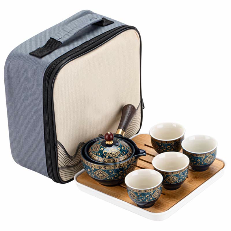 Chinesisches Gongfu-Teekannen-Set aus Keramik mit tragbarer Geschenktüte