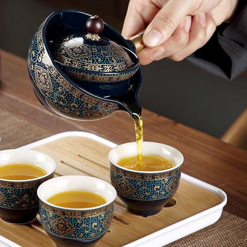 Chinesisches Gongfu-Teekannen-Set aus Keramik mit tragbarer Geschenktüte