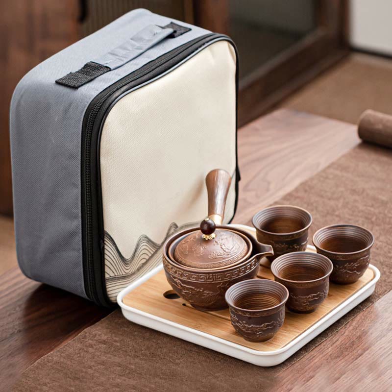 Chinesisches Gongfu-Teekannen-Set aus Keramik mit tragbarer Geschenktüte