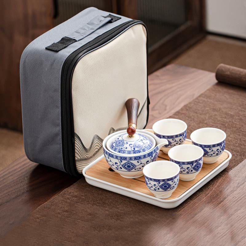Chinesisches Gongfu-Teekannen-Set aus Keramik mit tragbarer Geschenktüte