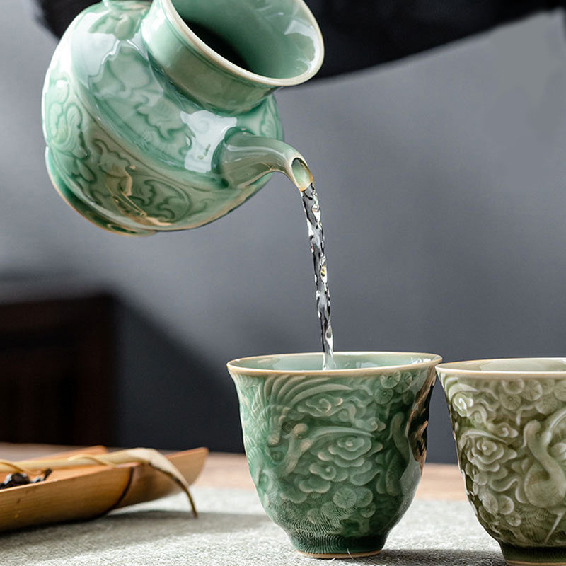 Keramik-Teetasse mit Kranich-Kiefermotiv, 80 ml | Zen-Dekor-Tasse