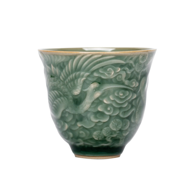 Keramik-Teetasse mit Kranich-Kiefermotiv, 80 ml | Zen-Dekor-Tasse
