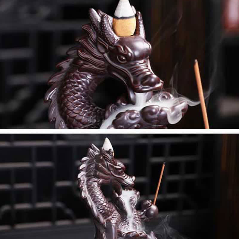 Räuchergefäß aus Keramik mit Drachen-Lotus-Motiv für Stärke und Schutz