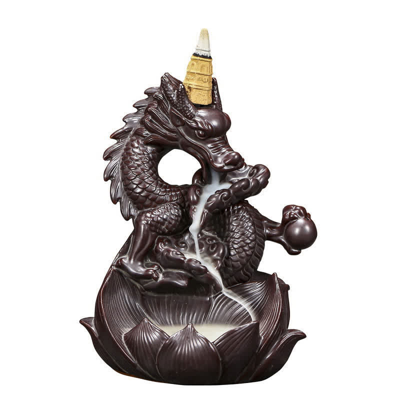 Räuchergefäß aus Keramik mit Drachen-Lotus-Motiv für Stärke und Schutz