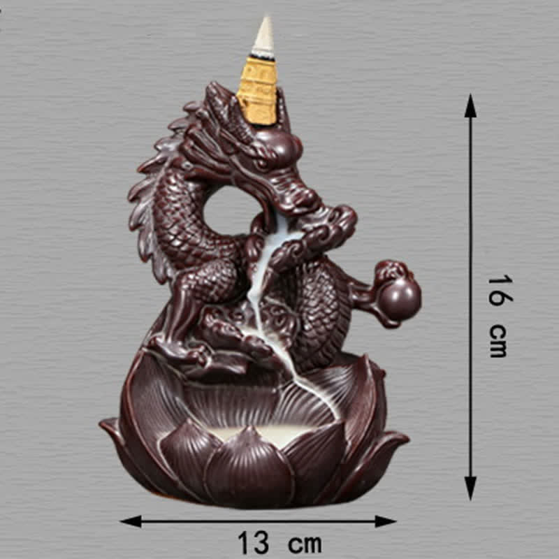 Räuchergefäß aus Keramik mit Drachen-Lotus-Motiv für Stärke und Schutz