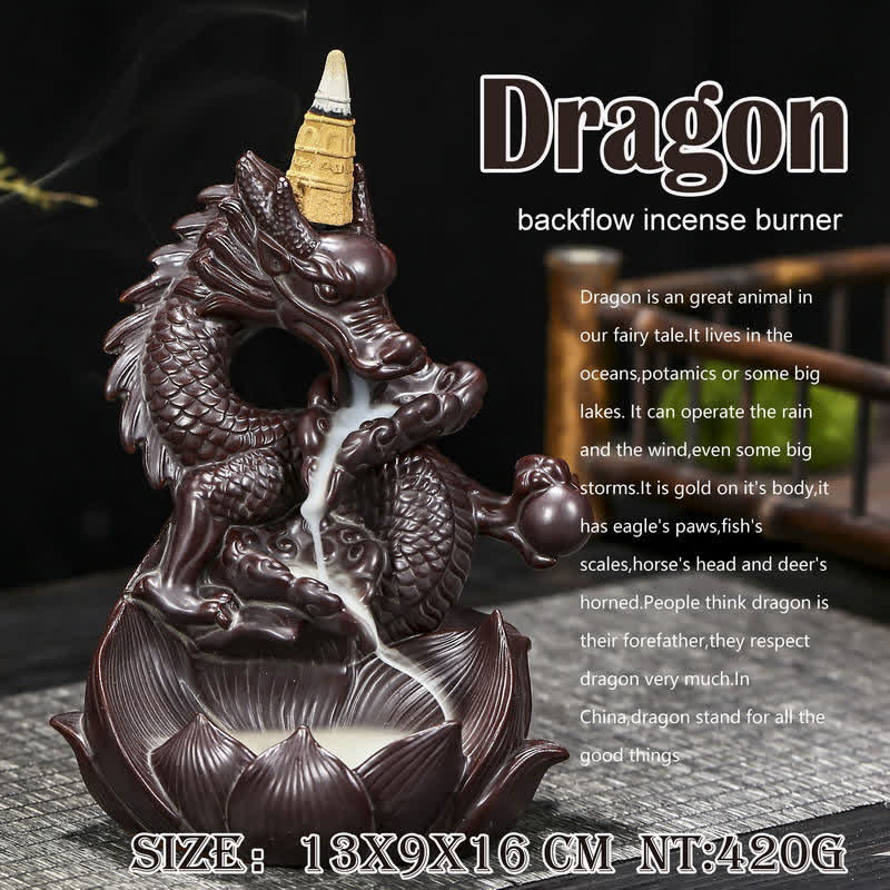 Räuchergefäß aus Keramik mit Drachen-Lotus-Motiv für Stärke und Schutz