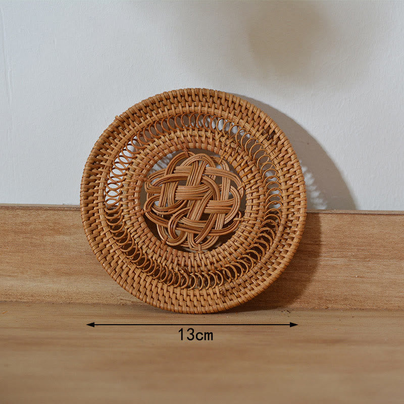 Keramik-Bechermatte aus Rattan mit Blumenmuster | 10 cm Untersetzer