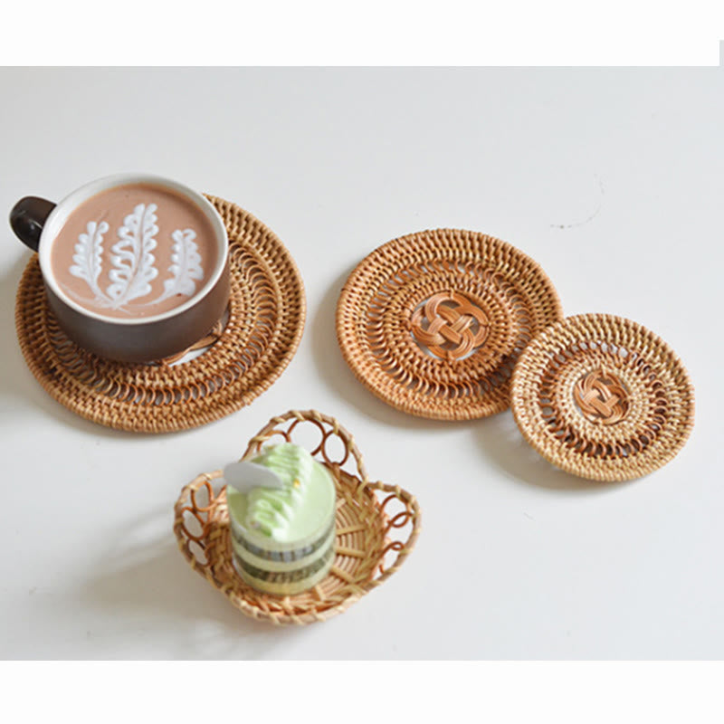 Keramik-Bechermatte aus Rattan mit Blumenmuster | 10 cm Untersetzer