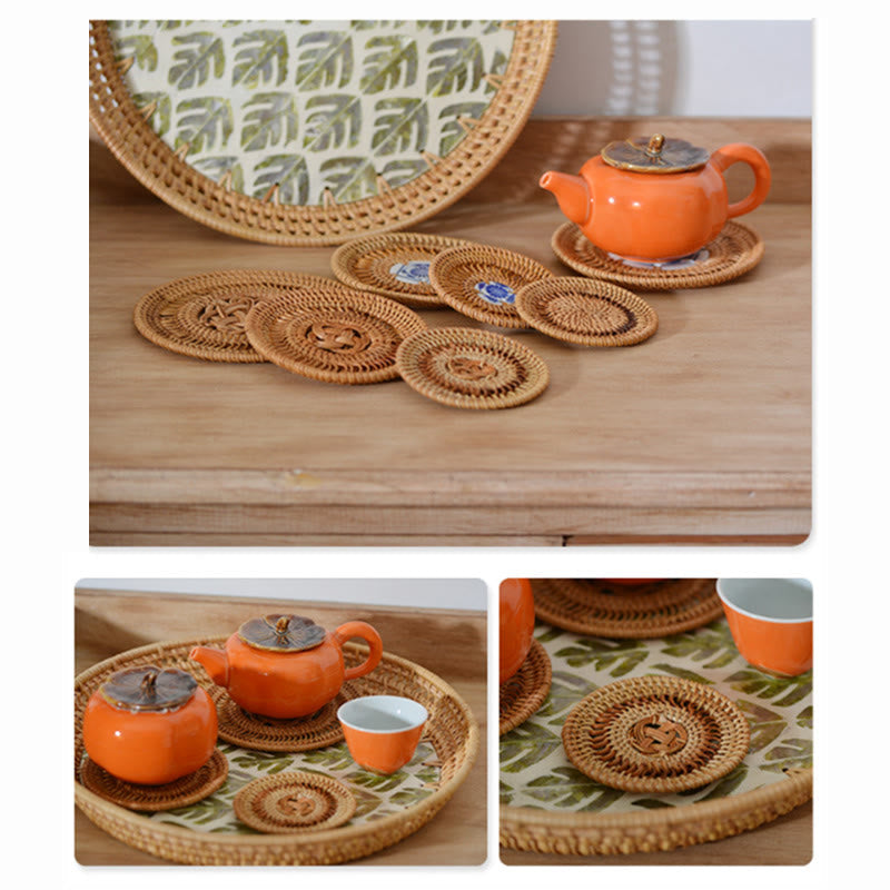 Keramik-Bechermatte aus Rattan mit Blumenmuster | 10 cm Untersetzer