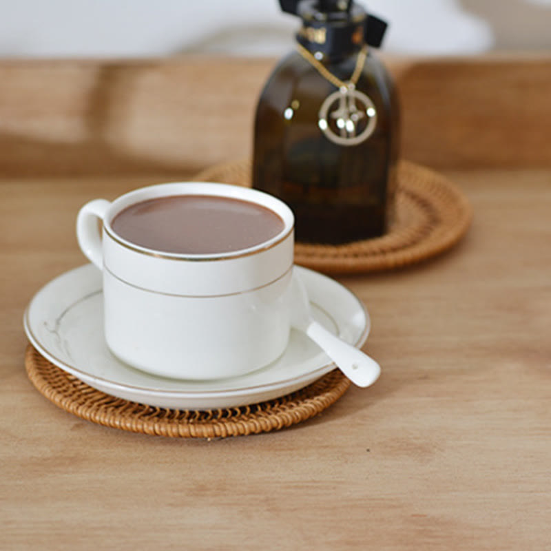 Keramik-Bechermatte aus Rattan mit Blumenmuster | 10 cm Untersetzer