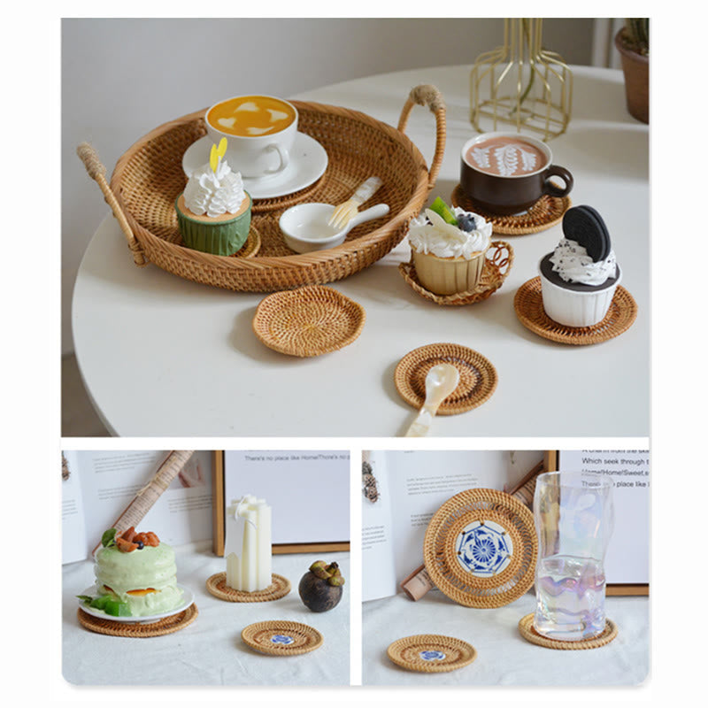 Keramik-Bechermatte aus Rattan mit Blumenmuster | 10 cm Untersetzer