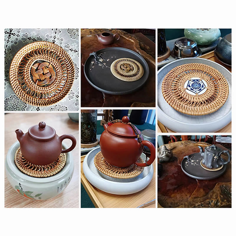 Keramik-Bechermatte aus Rattan mit Blumenmuster | 10 cm Untersetzer