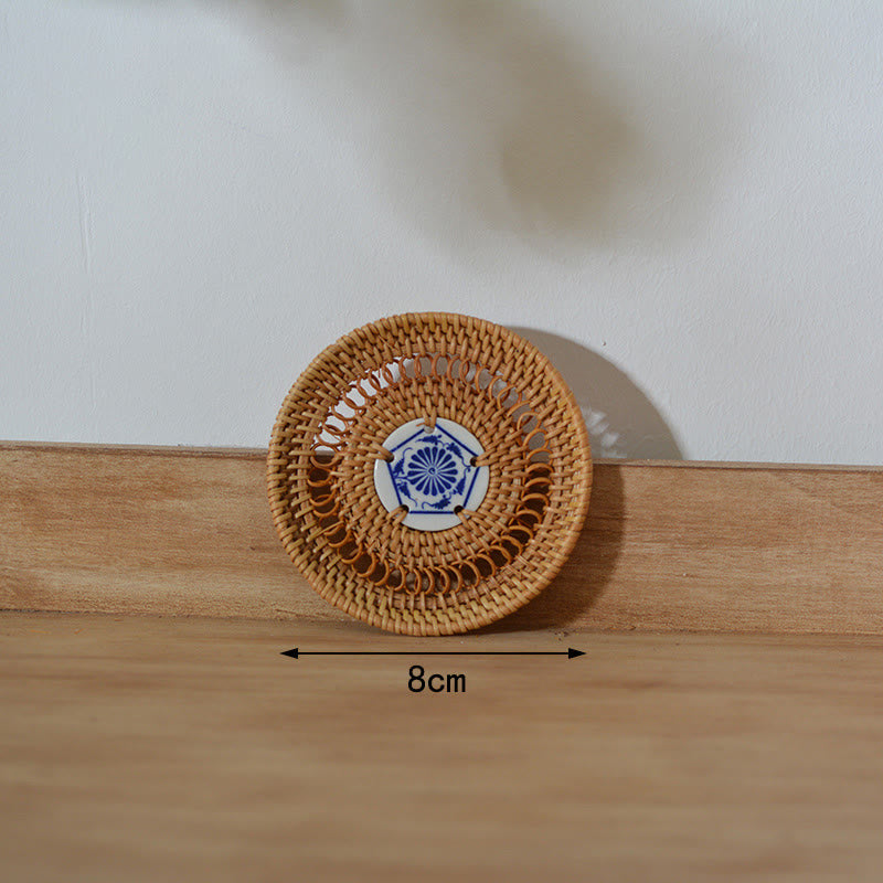 Keramik-Bechermatte aus Rattan mit Blumenmuster | 10 cm Untersetzer