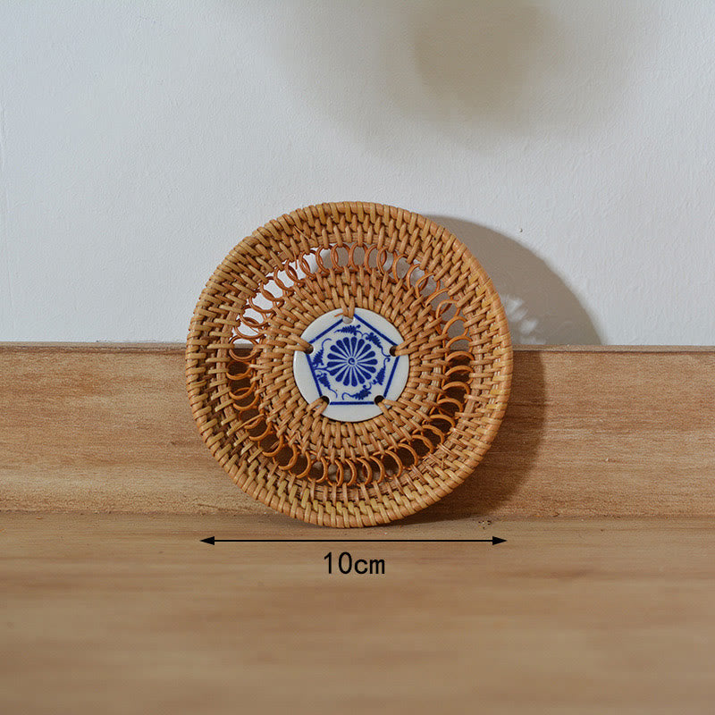 Keramik-Bechermatte aus Rattan mit Blumenmuster | 10 cm Untersetzer
