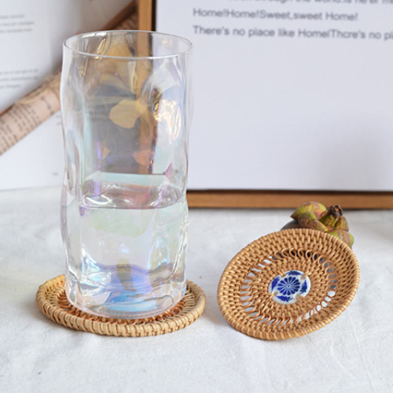 Keramik-Bechermatte aus Rattan mit Blumenmuster | 10 cm Untersetzer