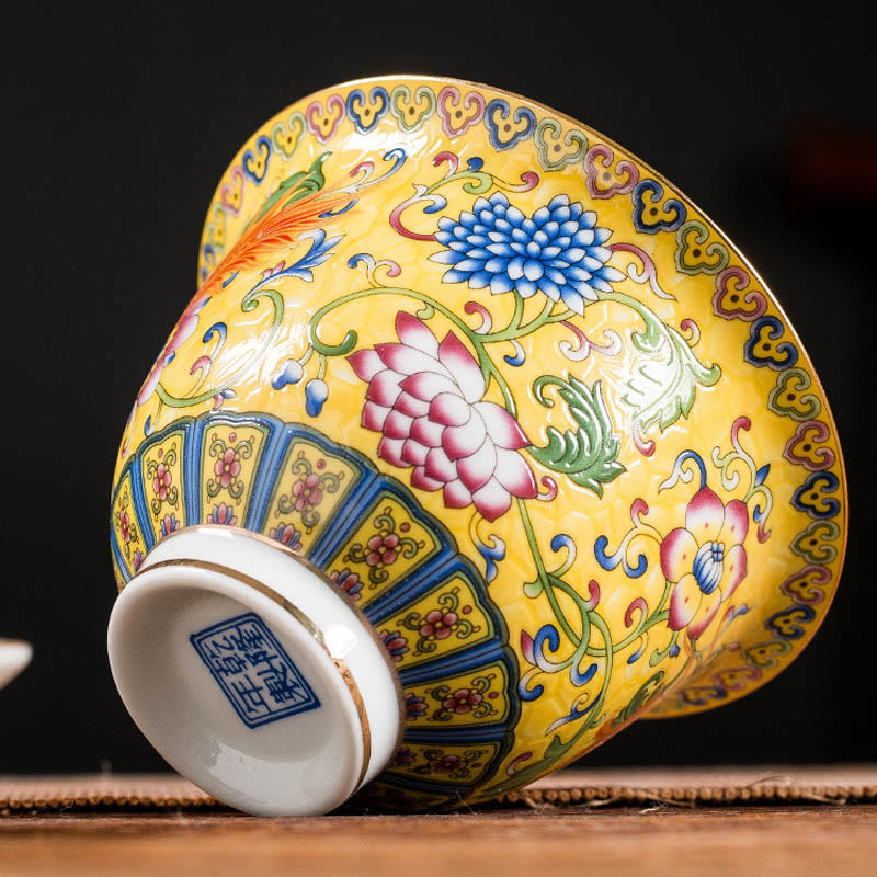 Keramik-Gaiwan-Teetasse mit Drachen-Phönix-Motiv, 160 ml, mit Deckel
