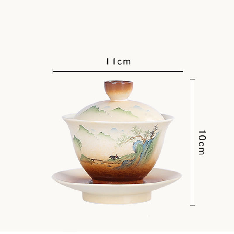 Keramik-Gaiwan-Teetasse mit Deckel | Zen-Dekor 100–130 ml