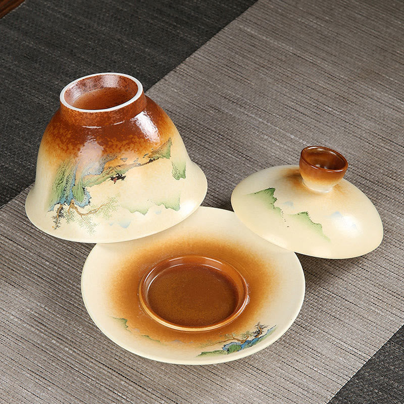 Keramik-Gaiwan-Teetasse mit Deckel | Zen-Dekor 100–130 ml