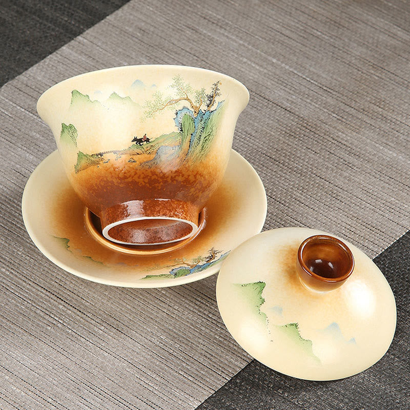 Keramik-Gaiwan-Teetasse mit Deckel | Zen-Dekor 100–130 ml