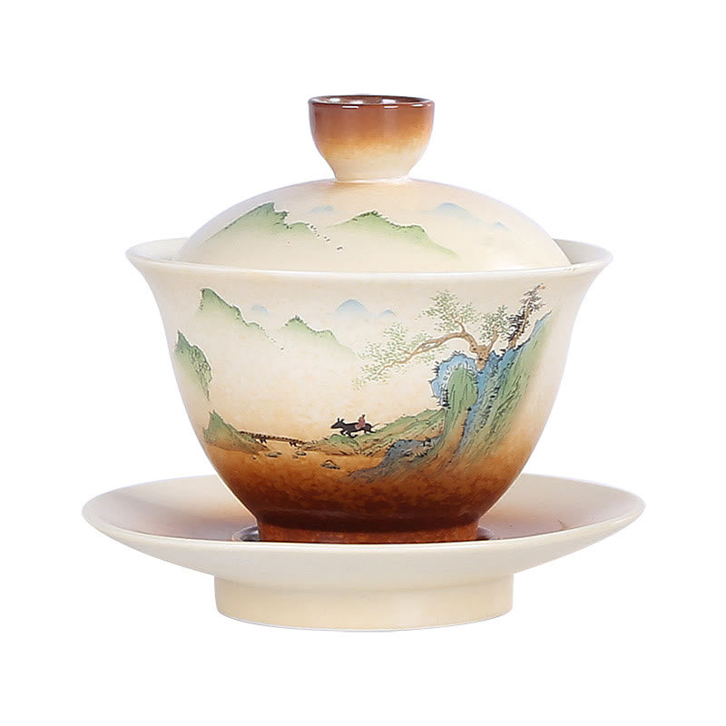 Keramik-Gaiwan-Teetasse mit Deckel | Zen-Dekor 100–130 ml