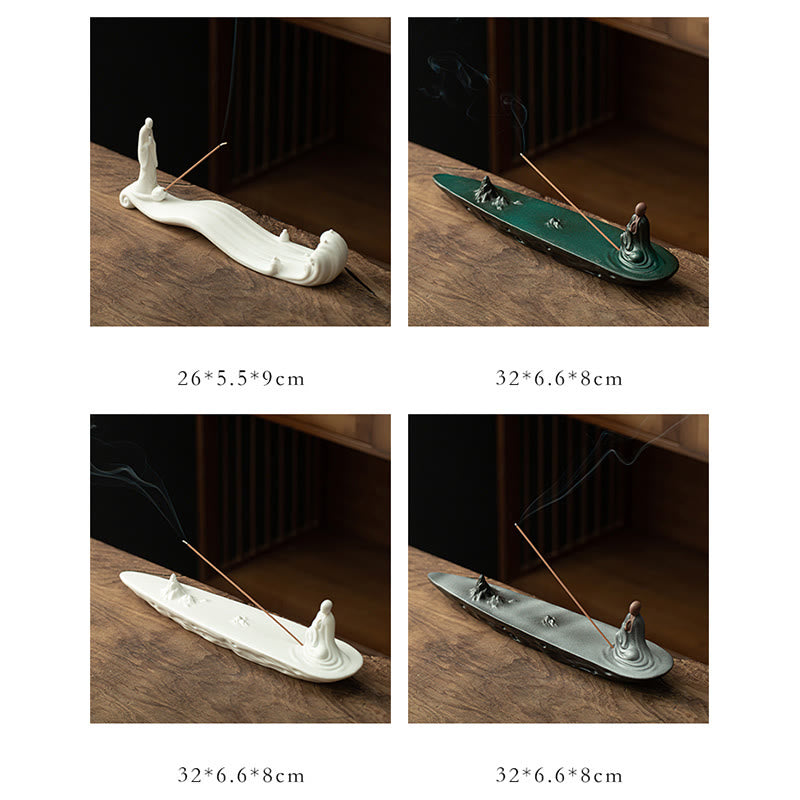 Keramik-Räuchergefäß mit Buddha-Mönch | 26–32 cm, handgefertigtes Dekor