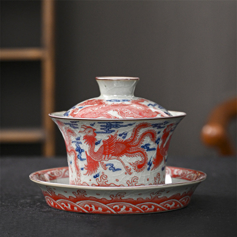 Keramik Jingdezhen Dragon Phoenix Gaiwan Teetasse 170 ml
