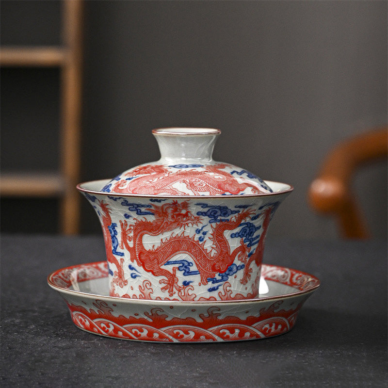 Keramik Jingdezhen Dragon Phoenix Gaiwan Teetasse 170 ml