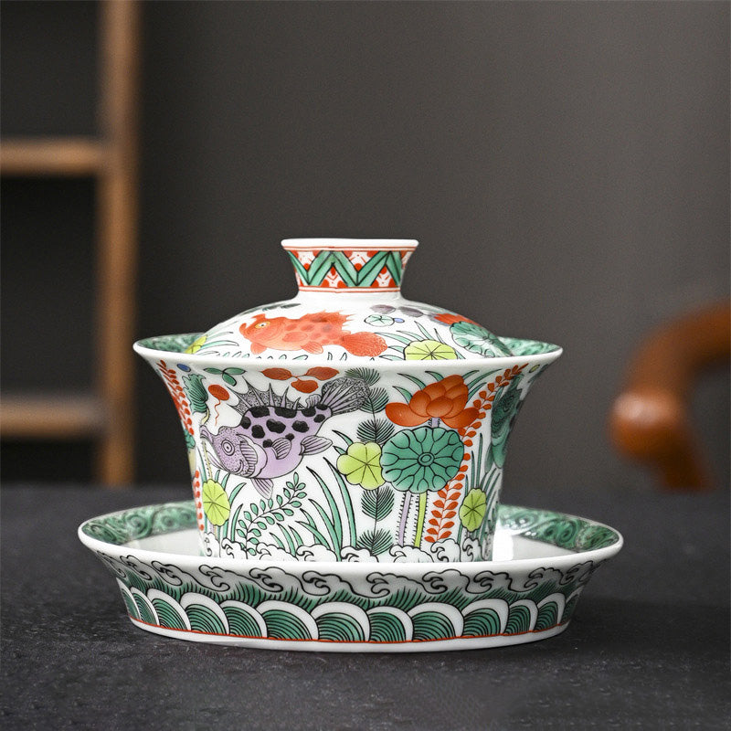 Keramik Jingdezhen Dragon Phoenix Gaiwan Teetasse 170 ml