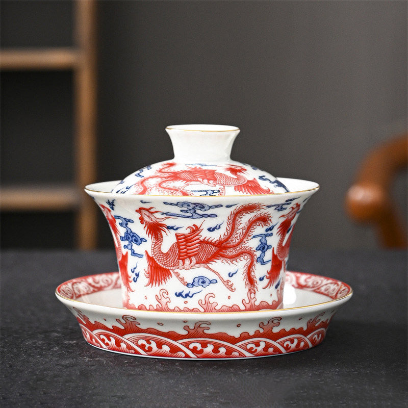 Keramik Jingdezhen Dragon Phoenix Gaiwan Teetasse 170 ml