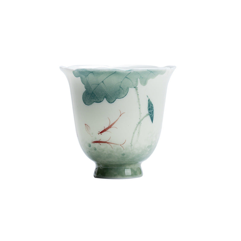 Keramik-Teetasse mit Koi-Fisch, 65 ml, Lotusblattmuster