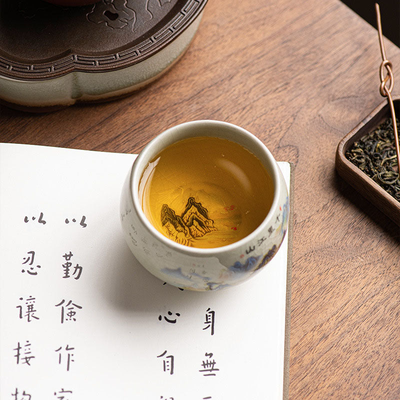 Keramik-Kung-Fu-Teetasse 150 ml | Panorama von Flüssen und Bergen