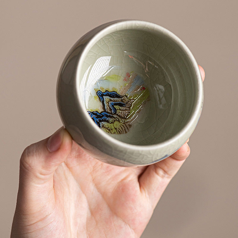Keramik-Kung-Fu-Teetasse 150 ml | Panorama von Flüssen und Bergen